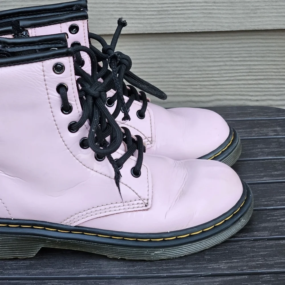 Doc Martens 1460 Pink Patent Leather Lace-Up Boots Side Zip Youth Kids Size 12
